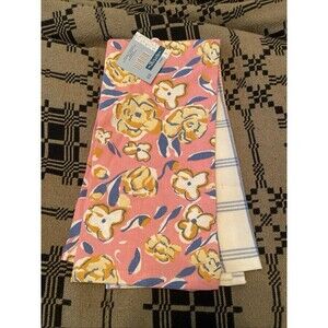 2pc Pink Blue Floral Stripe Spring Easter Kitchen Tea Towel Home Decor 19"x27"